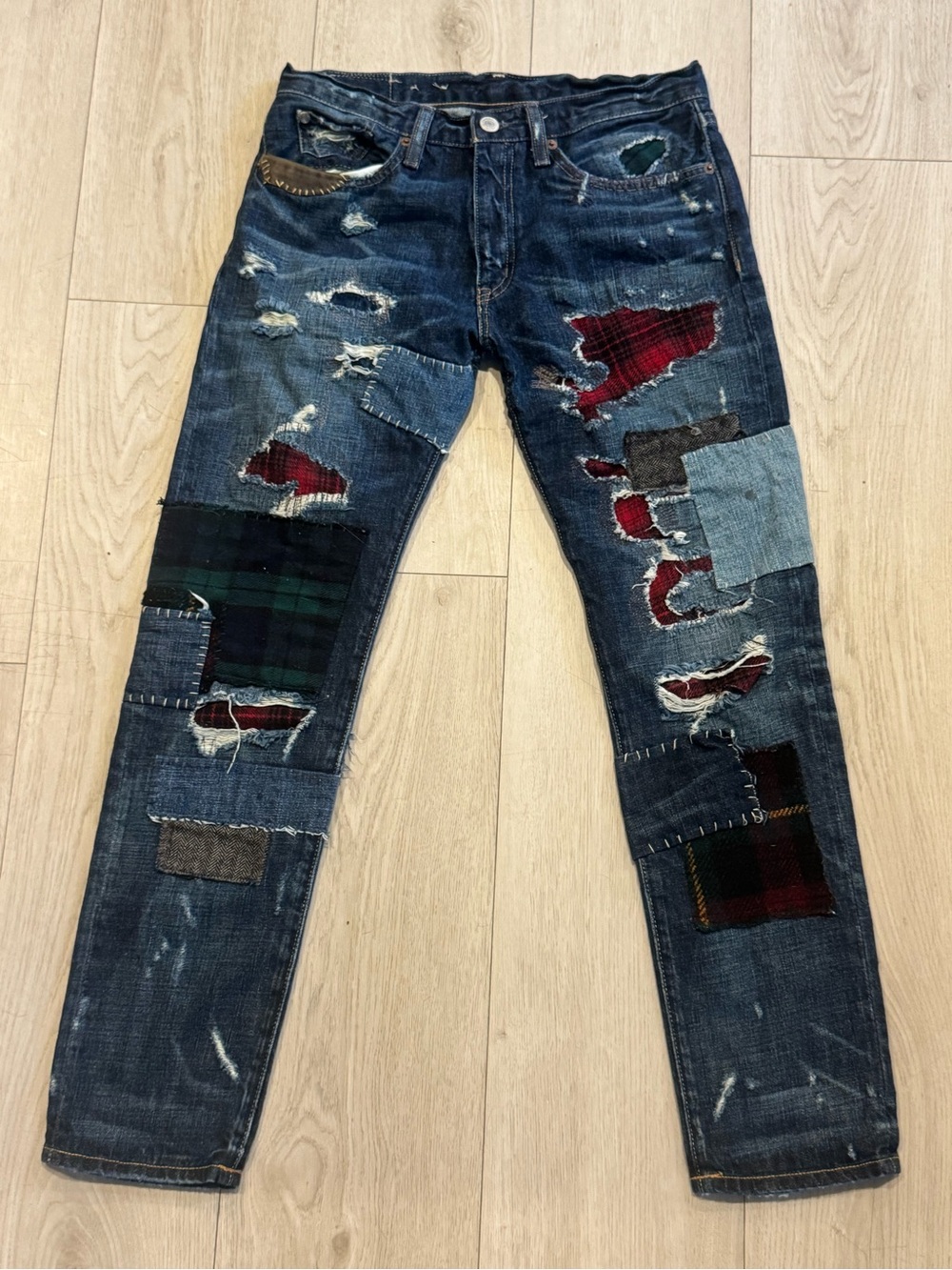 Denim & Supply Ralph Lauren Plaid Patchwork Boyfriend Jeans 25